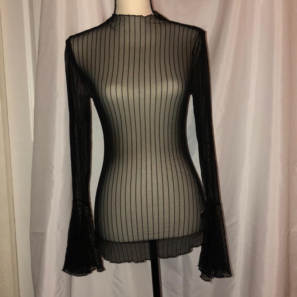 Project runway black mesh shirt long sleeve